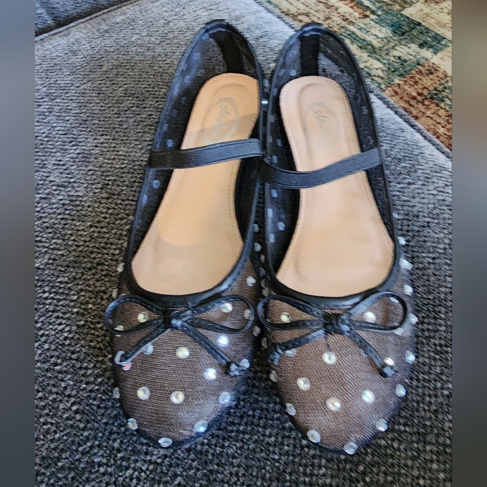 Stylish Black Flats Beaded Meah